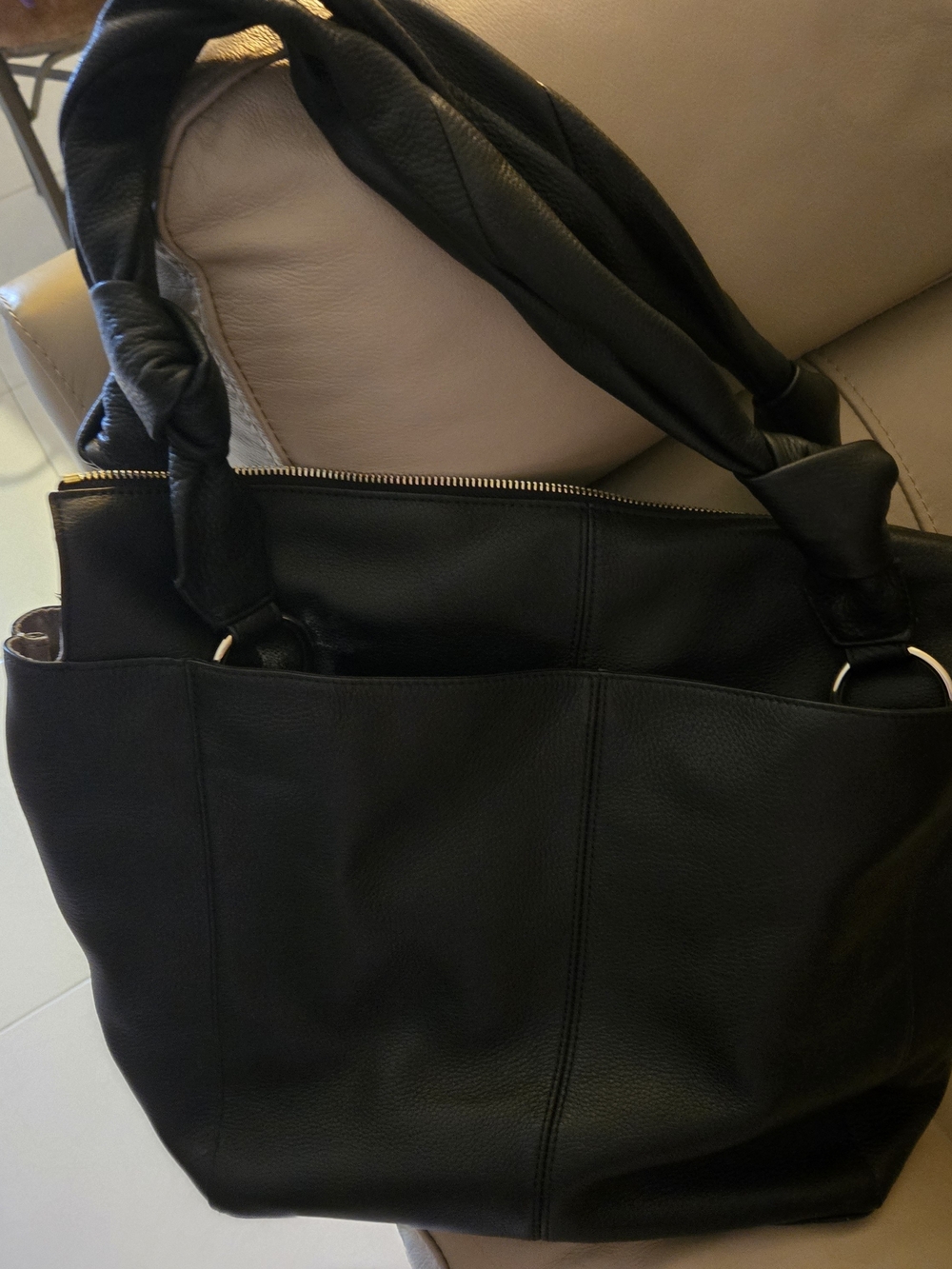 Vince Camuto Dian Black Leather Knotted-Handle Tote